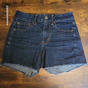 American Eagle Cut Off Shorts Size 4 Mid Rise Dark Wash Super Stretch Denim